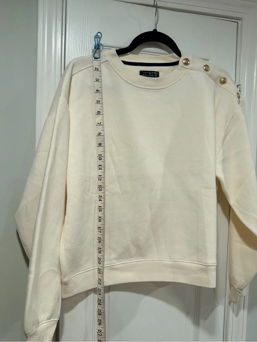 NWOT J.Crew Size M Cream Gold Button Shoulder Sweatshirt Crewneck Pullover Top